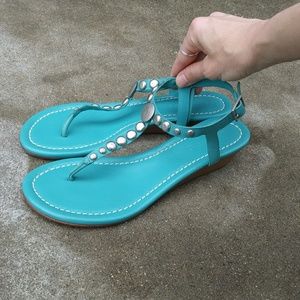 Bernardo Turquoise Sandals with Silver Accents